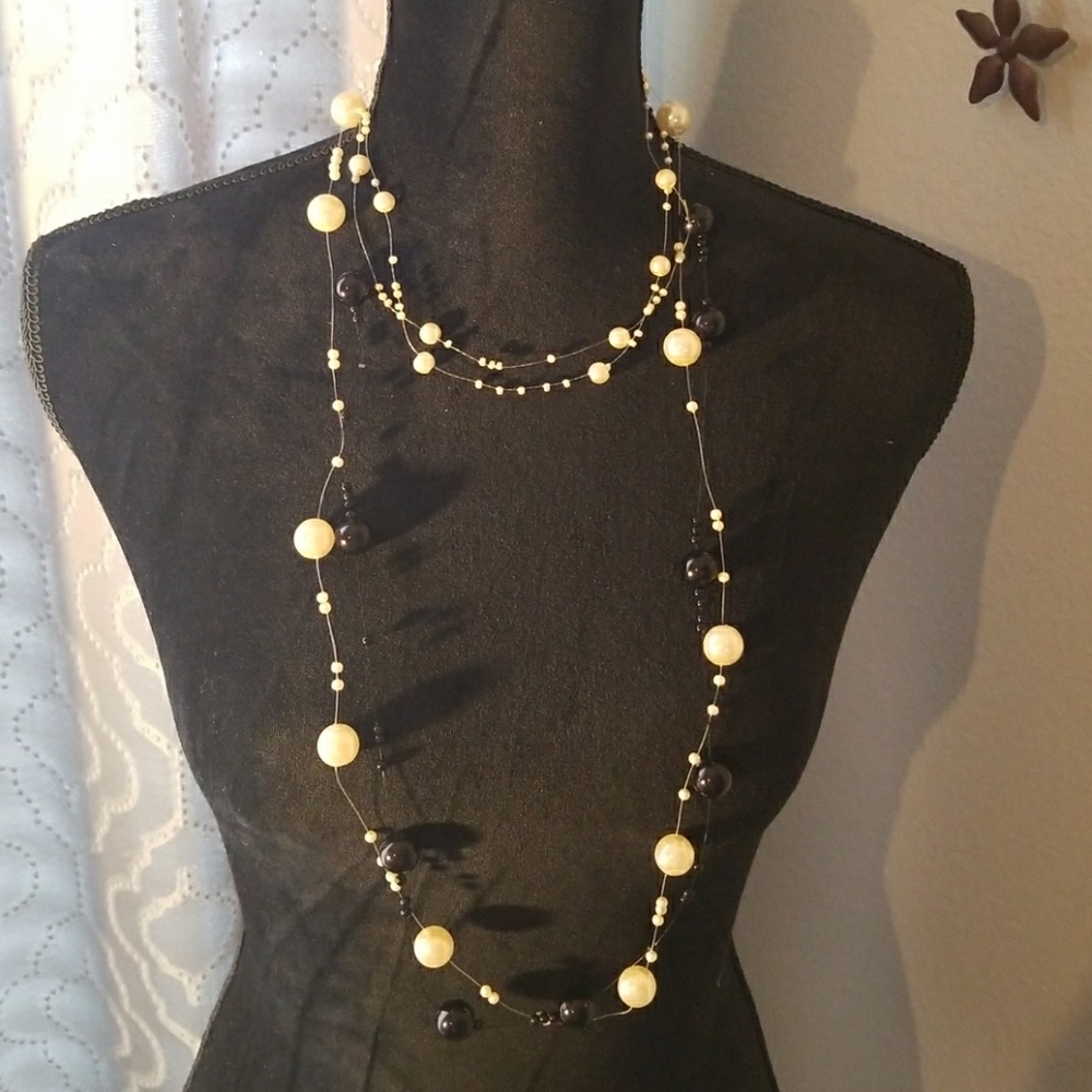 Cream and black beaded necklace